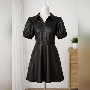 Zara Black Faux Leather Puff Sleeve Dress